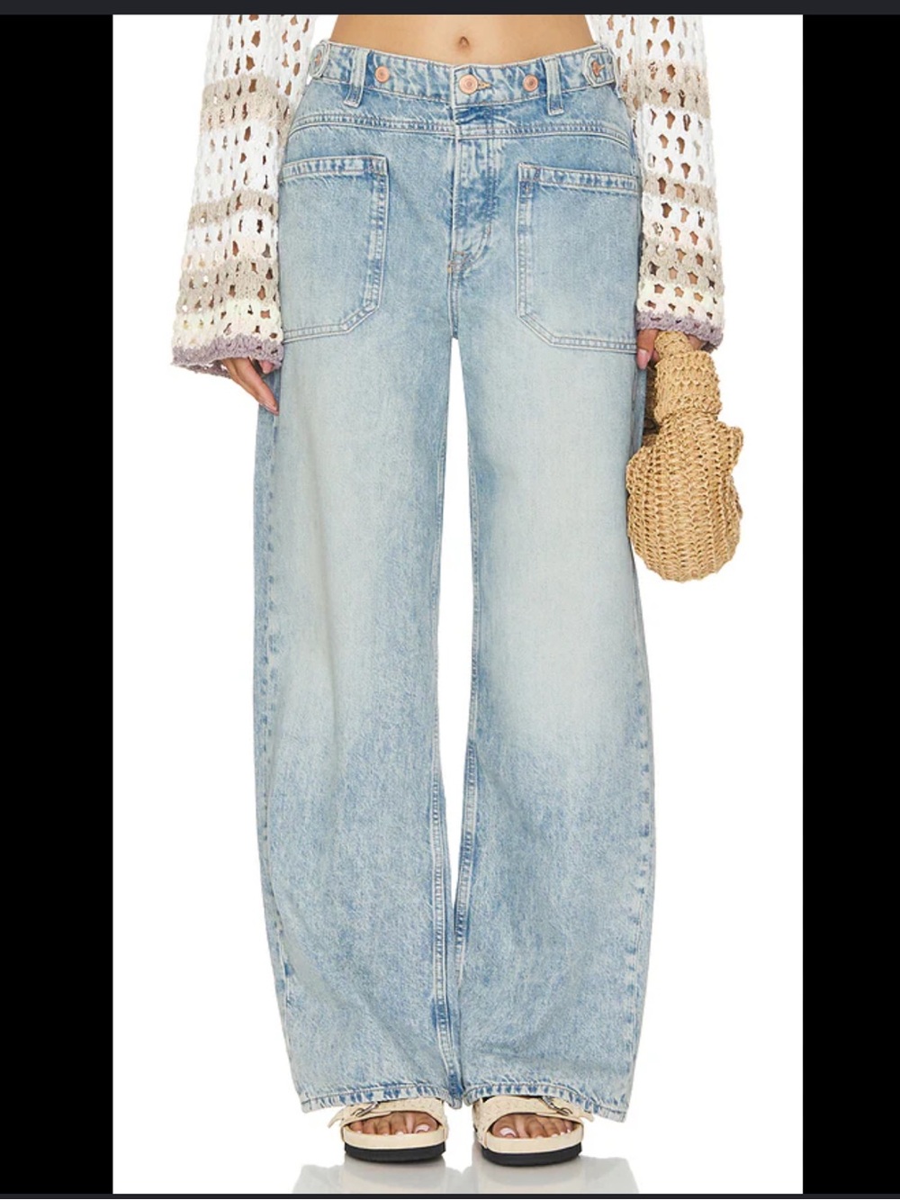 We The Free Light Blue Wide-Leg Cuffed Jeans